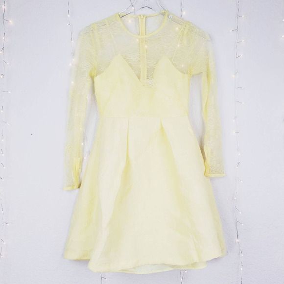 Sandro Paris Jeanette Yellow Floral Lace Fit & Flare Dress 34 XS NEW Pleated - Picture 12 of 13